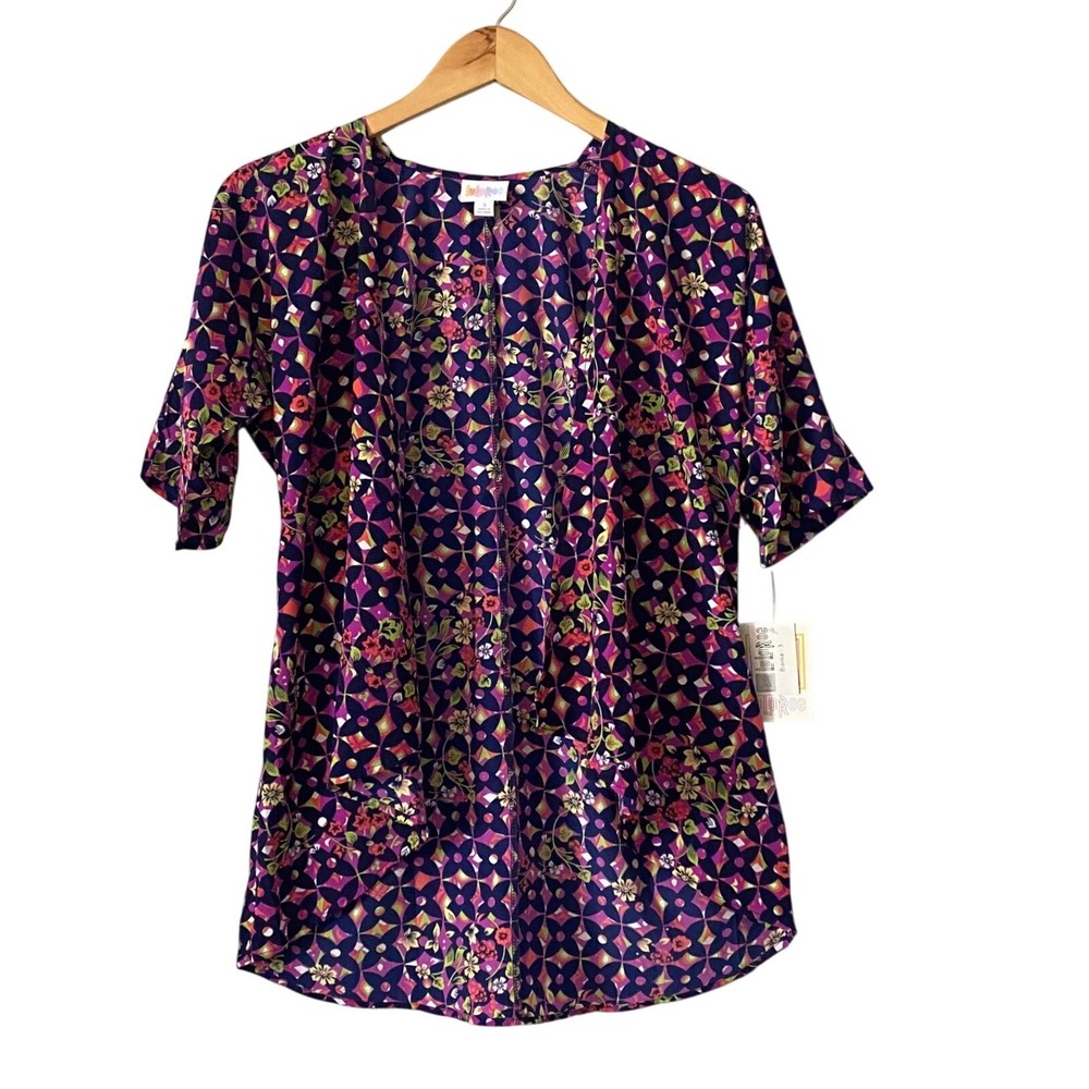 LuLaRoe Bianka Kimono Cardigan Purple Floral Artistic Short Sleeve Sz 3 Casual